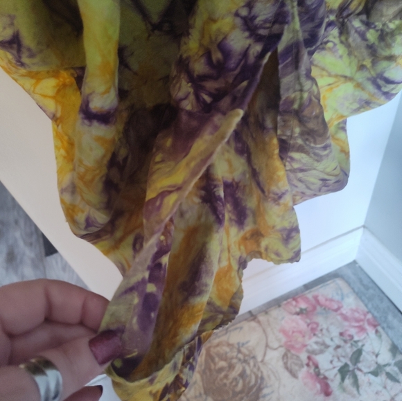 Vintage Tie Dye, Boho,Vibrant Yellow and Purple Kaftan Dress One Size #316 - Picture 3 of 4